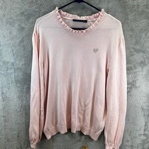 Tommy Hilfiger XL Pink Ruffle Neck Heart Logo Coquette Balletcore Girly Preppy